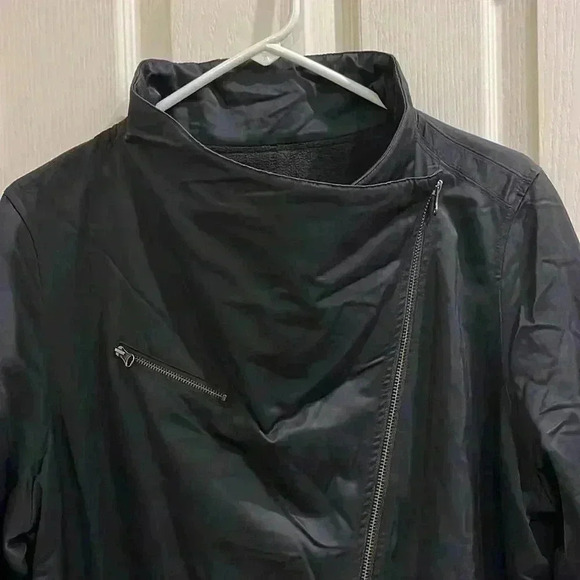 EUC Eileen Fisher Funnel Neck Long Asymmetrical Coat Jacket Fleece Lined Sz L - Picture 2 of 12